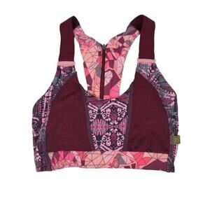 Maaji Purple Pink Geometric Zipper Racerback Sports Bra Size Small